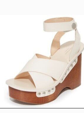 NIB rag & bone White Hester Leather Ankle-Strap Wedge Clog Sandals